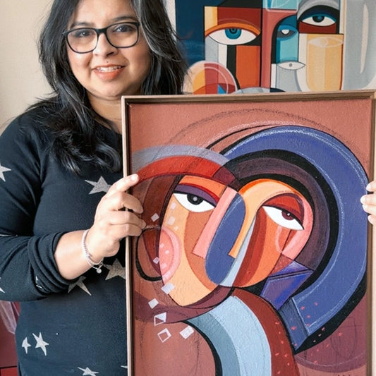 Original art piece titled Infinite Vision by SoulCurryArt, featuring vibrant abstract colors and intricate brushstrokes.