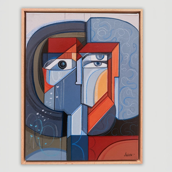Original art piece titled Silent Monument by SoulCurryArt, featuring abstract shapes and muted colors on a textured canvas.