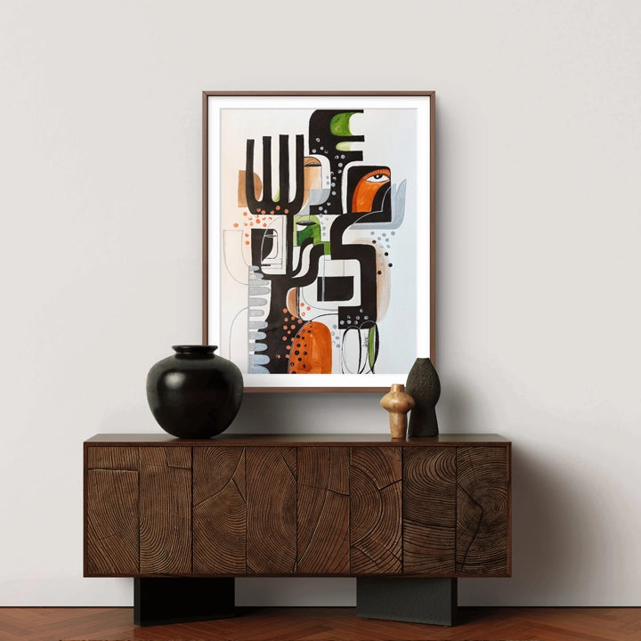Original art piece titled Whispering Geometry Of Autumn by SoulCurryArt, featuring abstract autumn-inspired geometric shapes and warm tones.