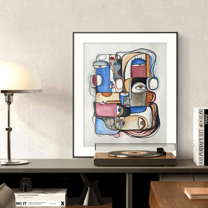 Original art piece titled "Derive" by SoulCurryArt featuring abstract, colorful brushstrokes on textured canvas.