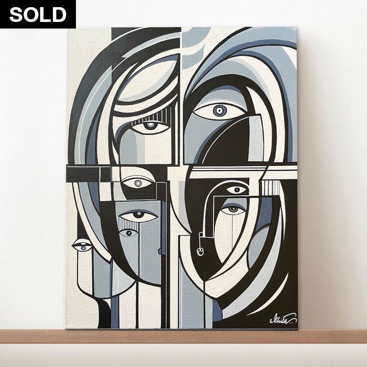 Original art painting titled Parallel Fragments by SoulCurryArt, featuring abstract geometric shapes and vibrant colors.