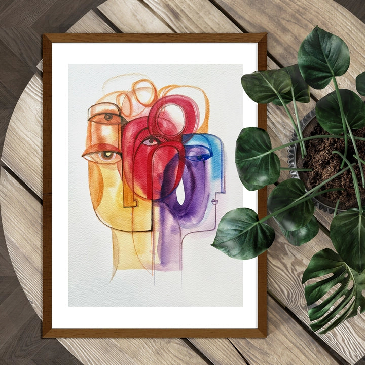 Colorful abstract original art piece titled Solstice in Shapes by SoulCurryArt, featuring vibrant geometric shapes on a white background.
