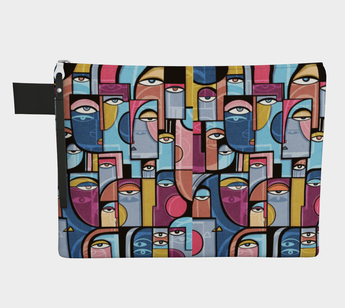 Color zipper carry-all bag by SoulCurryArt, custom made Primordial design with vibrant colors and front zipper closure.
