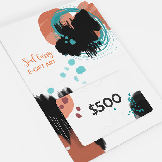 SoulCurryArt gift card, digital e-gift card with vibrant design, perfect for gifting art and creative experiences.