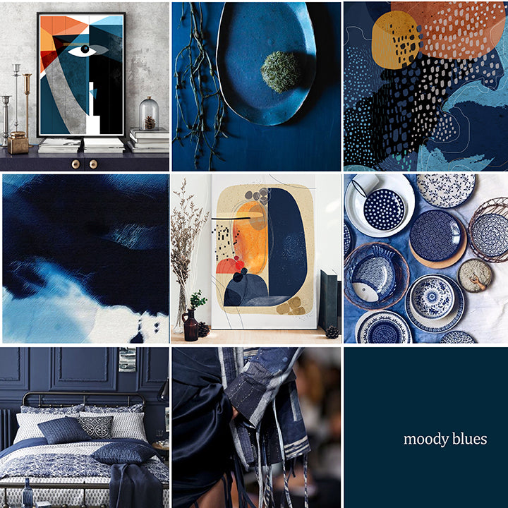 collage of blue themed abstract art