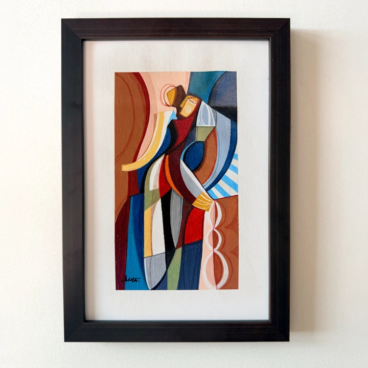 Cubist framed original art titled "We Are The Light" by SoulCurryArt, featuring vibrant geometric abstract painting.