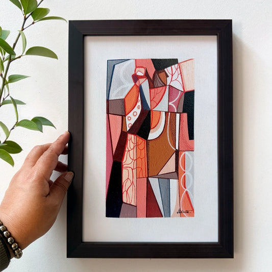 Framed original cubist painting titled "We Belong To Earth" by SoulCurryArt, featuring abstract Earth-inspired artwork.