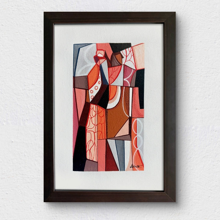 Framed Cubist painting titled "We Belong To Earth" by SoulCurryArt, featuring abstract Earth-inspired artwork in a modern style.