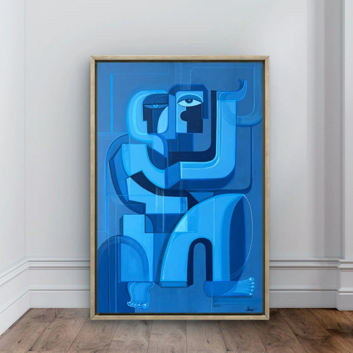 Azure Mosaic original art piece by SoulCurryArt featuring vibrant, abstract mosaic patterns and rich blue tones.