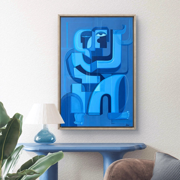 Azure Mosaic original art by SoulCurryArt featuring a vibrant, abstract mosaic pattern with shades of blue and intricate detailing.