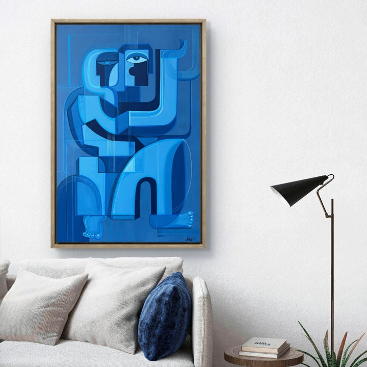 Azure Mosaic original art piece by SoulCurryArt featuring vibrant, abstract mosaic design in shades of blue and teal.