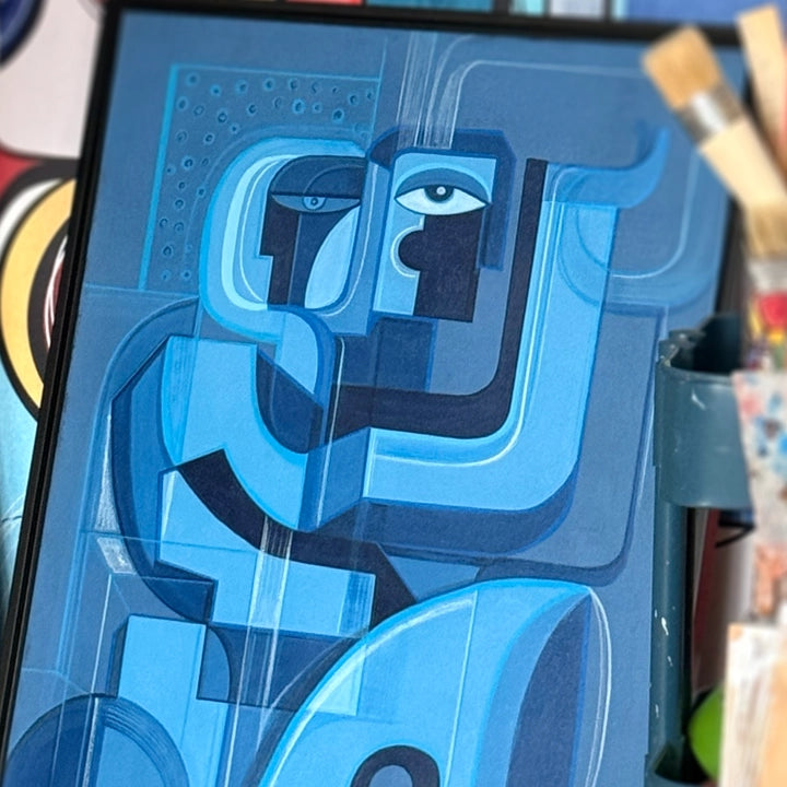 Azure Mosaic original art by SoulCurryArt featuring vibrant, abstract mosaic patterns in shades of blue and teal.