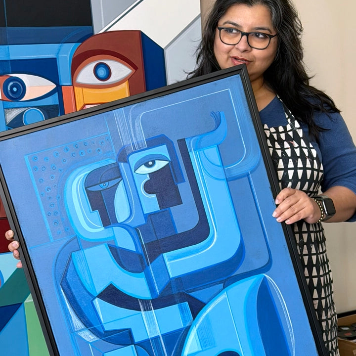 Original Azure Mosaic art piece by SoulCurryArt showcasing vibrant geometric patterns and rich blue tones.
