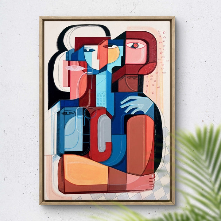 Original art titled Gathered Forms by SoulCurryArt, featuring abstract shapes and textured patterns in a colorful composition.