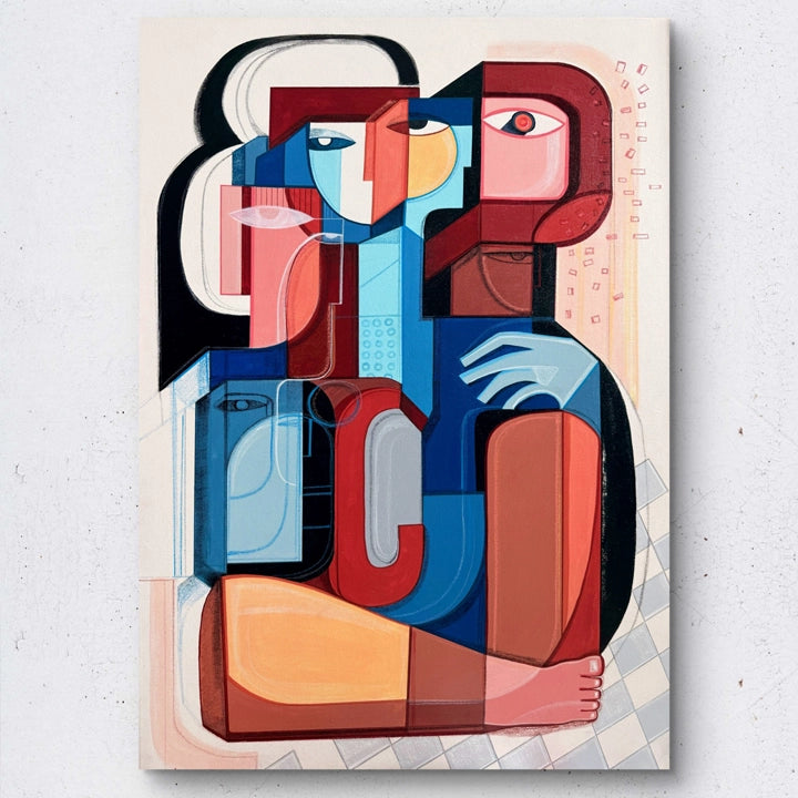 Original art piece titled Gathered Forms by SoulCurryArt, featuring abstract shapes and textures in a vibrant, dynamic composition.