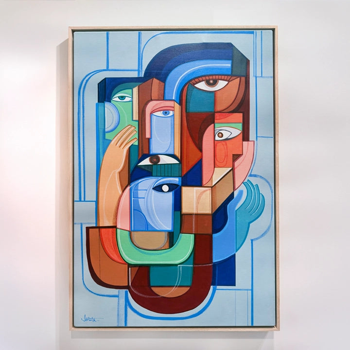 Abstract original art piece titled Inner Geometry by SoulCurryArt, featuring intricate geometric shapes and vibrant colors.