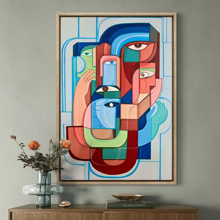 Abstract original art by SoulCurryArt featuring vibrant geometric shapes and intricate patterns in a modern design.