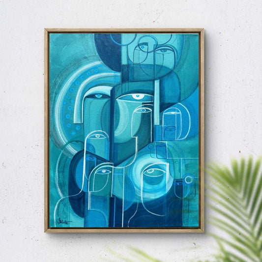 Abstract original art piece titled Spatial Rhythm by SoulCurryArt, featuring vibrant, dynamic colors and flowing geometric patterns.