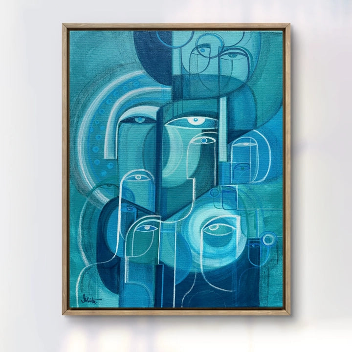 Abstract spatial rhythm original art by SoulCurryArt, featuring vibrant colors and geometric patterns on canvas.