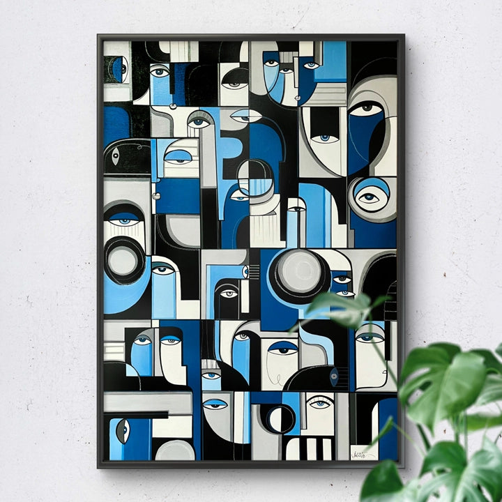 Original ultramarine art by soulcurryart featuring vibrant shades of blue and abstract brushstrokes on a canvas.