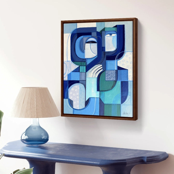 Blue mirror art piece by SoulCurryArt featuring a reflective, abstract design with vibrant blue tones and artistic details.