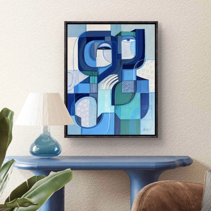 Blue mirror in abstract original art style by SoulCurryArt, featuring vibrant blue hues and artistic brushstrokes.