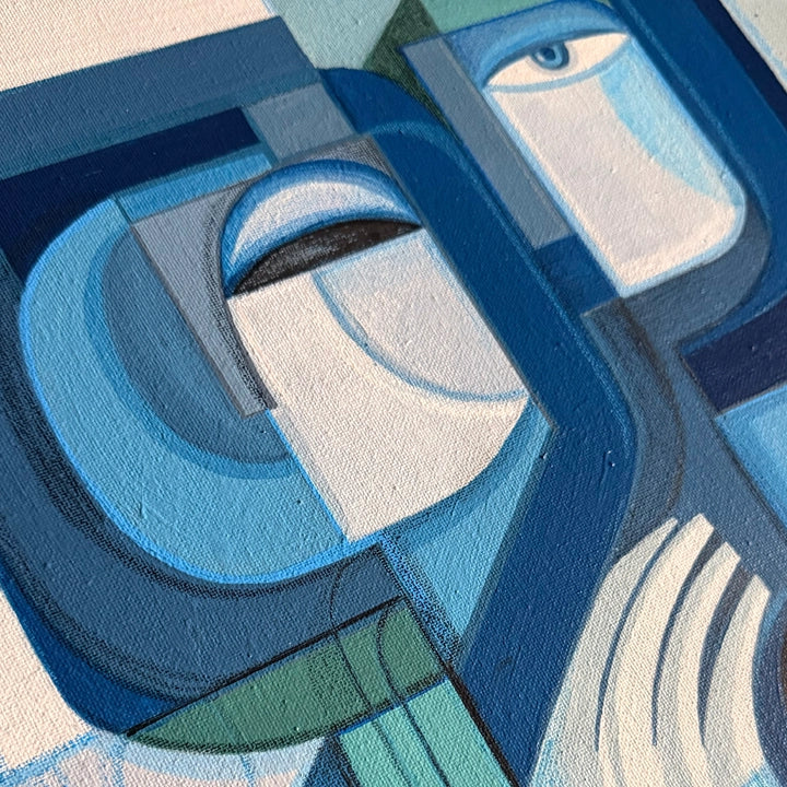 Blue mirror artwork by SoulCurryArt, original abstract art piece featuring vibrant blue tones and a reflective mirror surface.