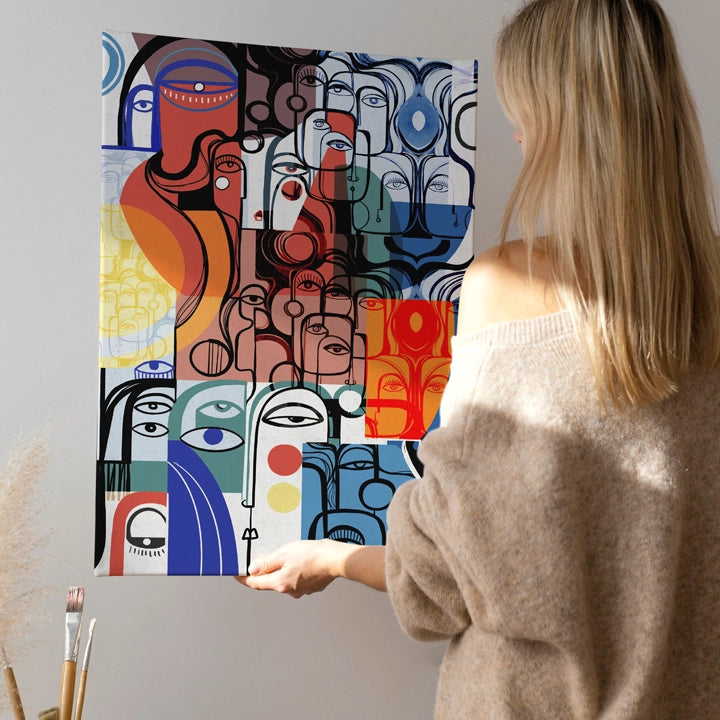 Colorful SoulCurryArt Entourage canvas print featuring vibrant abstract artwork on a textured surface.