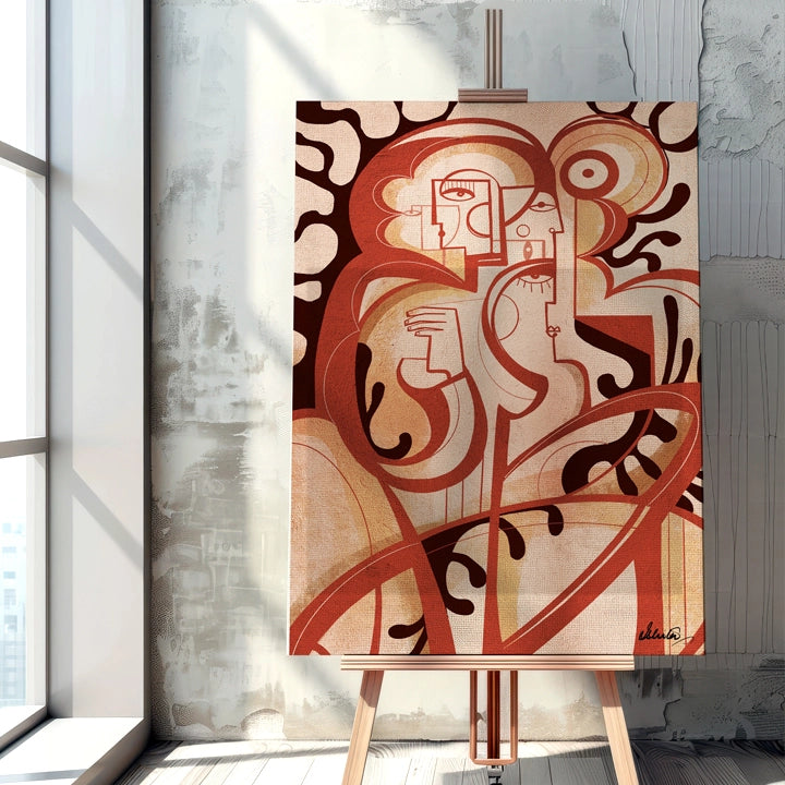 Abstract canvas artwork titled "Between Silence" by SoulCurryArt, featuring calming, muted tones and textured brushstrokes.