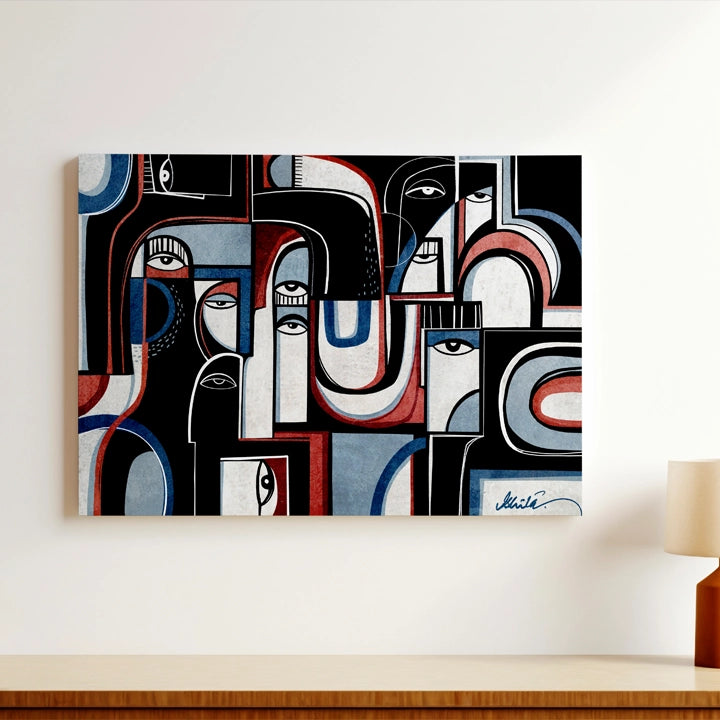 Abstract canvas artwork titled "Channels Of Sound" by SoulCurryArt featuring vibrant, flowing colors and dynamic textures.