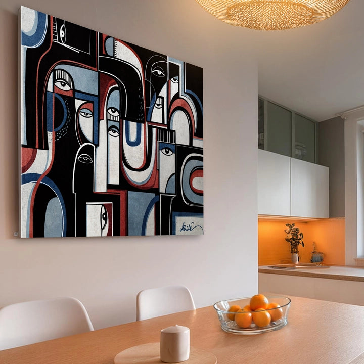 Canvases of abstract sound wave designs by SoulCurryArt from the Channels Of Sound collection, featuring vibrant colors and textured artwork.