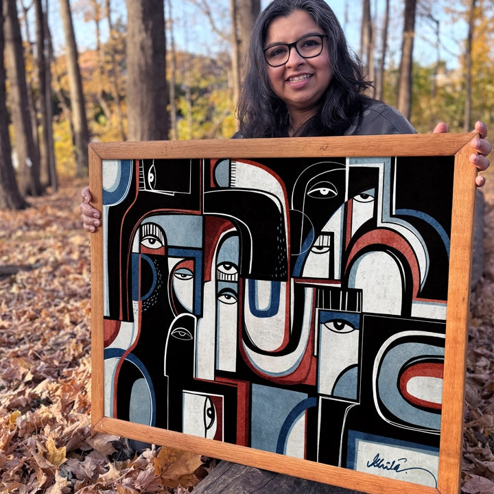 SoulCurryArt Canvas featuring abstract "Channels Of Sound" design with vibrant colors and textured brushstrokes.