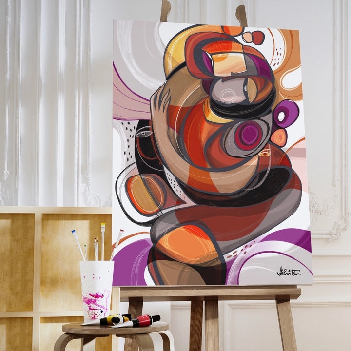 Abstract canvas art titled "Entanglements" by SoulCurryArt featuring intricate, colorful patterns on a textured surface.