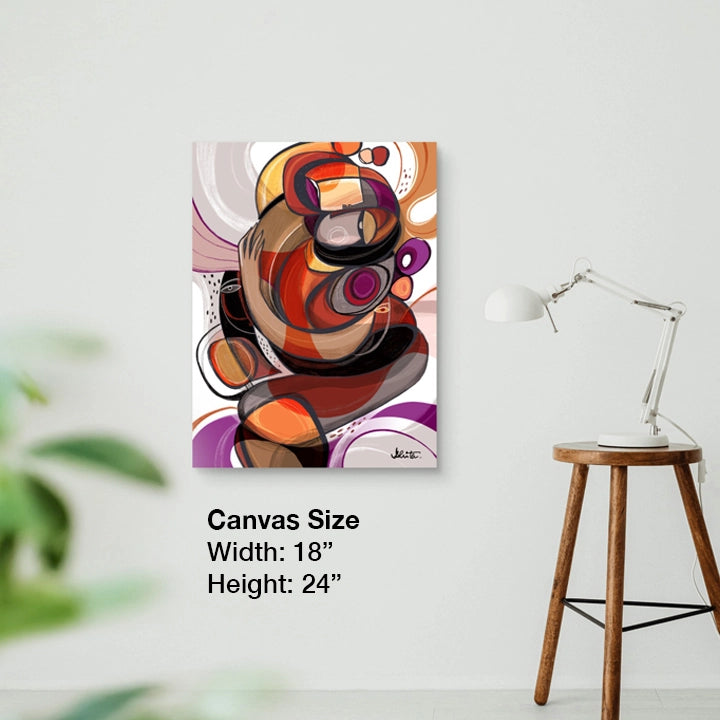 SoulCurryArt Entanglements canvas print, 18x24 inches, abstract artwork with vibrant colors and intricate patterns.
