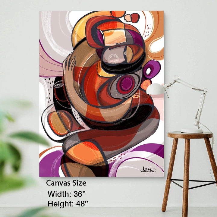 SoulCurryArt Entanglements canvas print, 36x48 inches, abstract artwork with intertwined shapes and vibrant colors.