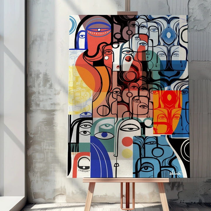 SoulCurryArt Entourage canvas print featuring vibrant, abstract artwork with bold colors and dynamic brushstrokes.