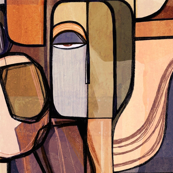 Colorful canvas artwork titled Foundations Of Stone by SoulCurryArt, featuring abstract stone-inspired patterns on a textured canvas.