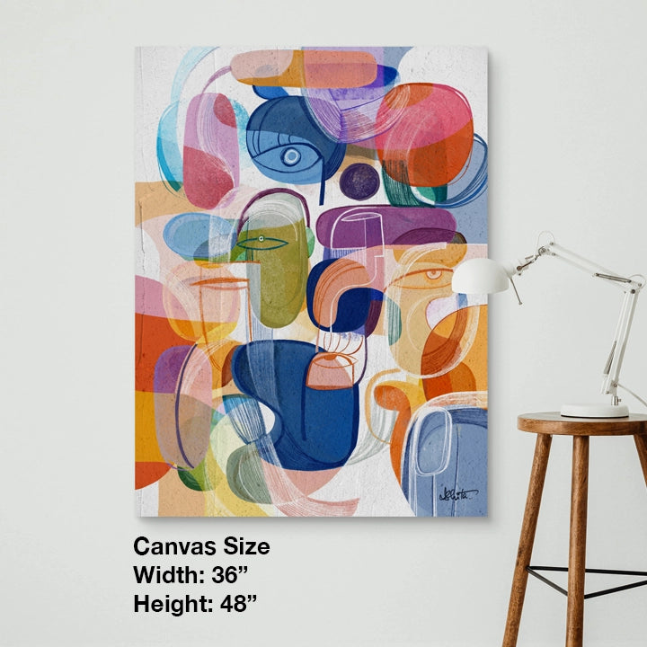 Large 36x48 inch SoulCurryArt canvas print titled "Joy" featuring vibrant, colorful artwork on high-quality canvas material.