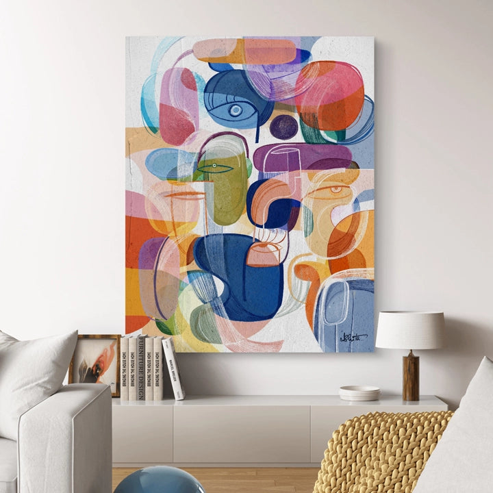 Colorful SoulCurryArt canvas titled Joy featuring vibrant abstract design on a textured surface.