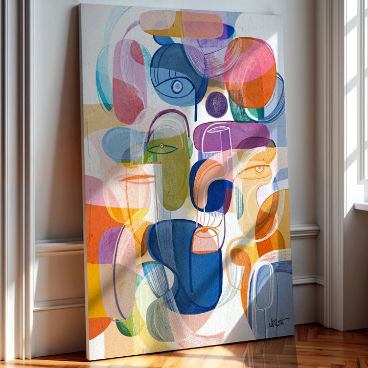 Colorful SoulCurryArt canvas print titled "Joy" featuring vibrant abstract artwork with bold brushstrokes and lively hues.