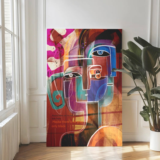 SoulCurryArt Truth Chapters canvas print featuring abstract artwork with bold colors and textured details.