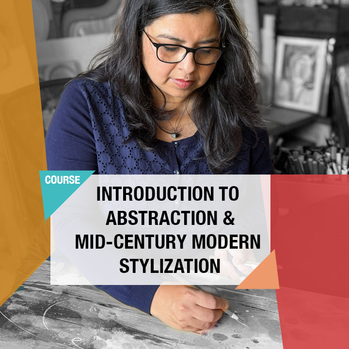 Online course thumbnail for SoulCurryArt's Introduction to Abstraction and Mid-Century Modern Stylization course.