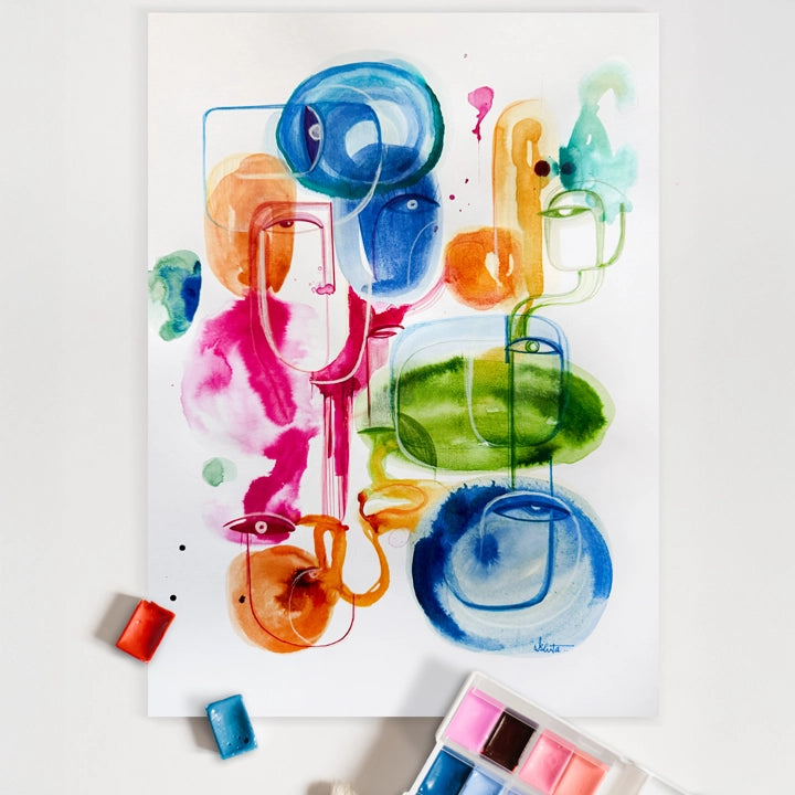 Original art piece titled Effervescence by SoulCurryArt, 12x16 inches, vibrant abstract painting with lively colors and dynamic brushstrokes.