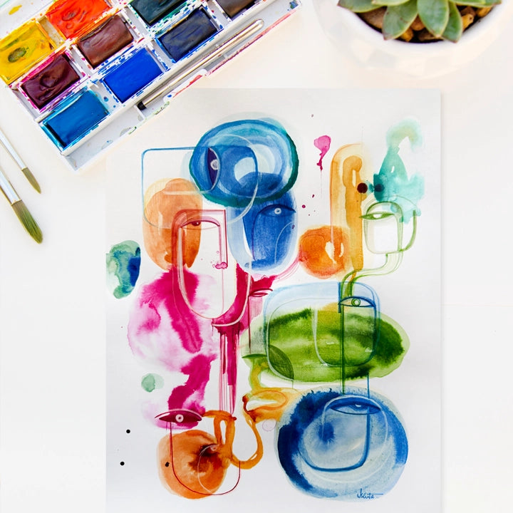 Original art titled Effervescence by SoulCurryArt, 12x16 inches, vibrant abstract painting with dynamic colors and energetic brushstrokes.
