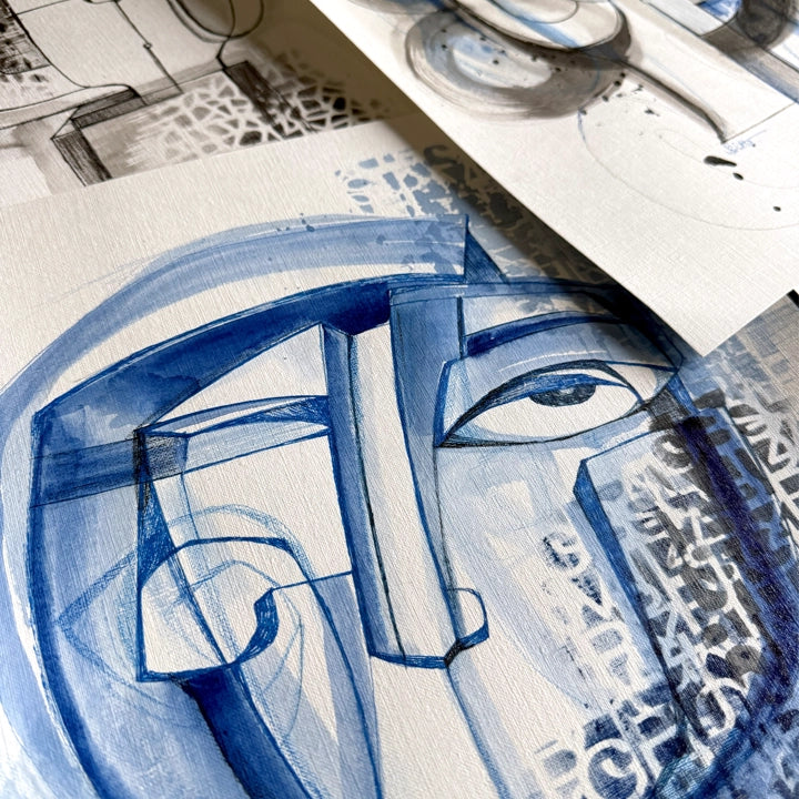 Original art "Head Study No.1" by SoulCurryArt, a detailed 12x16 head sketch showcasing expressive line work.