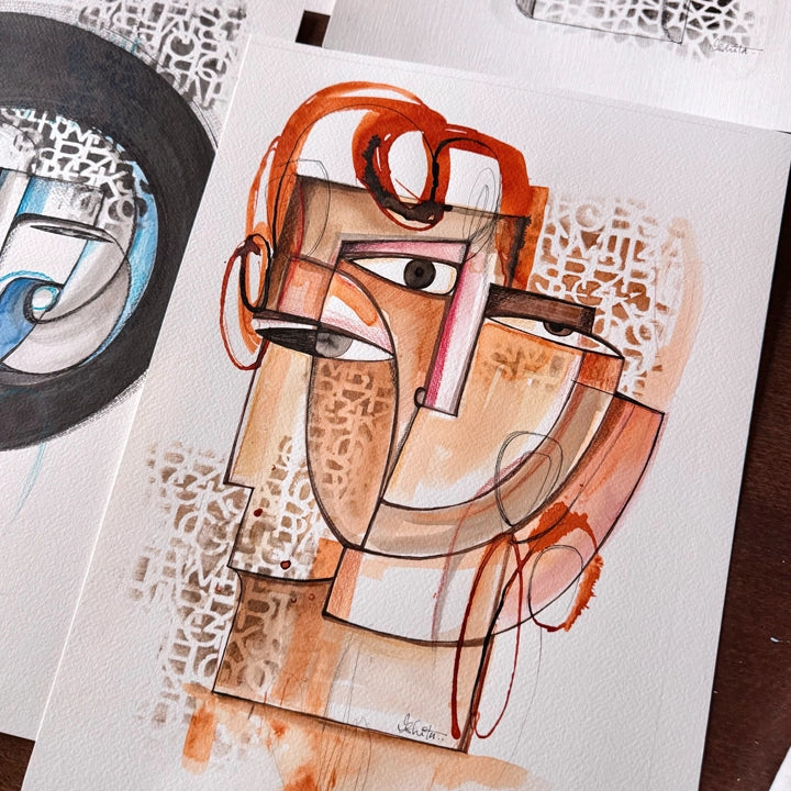 Original art head study No.8 by SoulCurryArt, 12x16 inch illustration featuring a detailed artistic portrait.