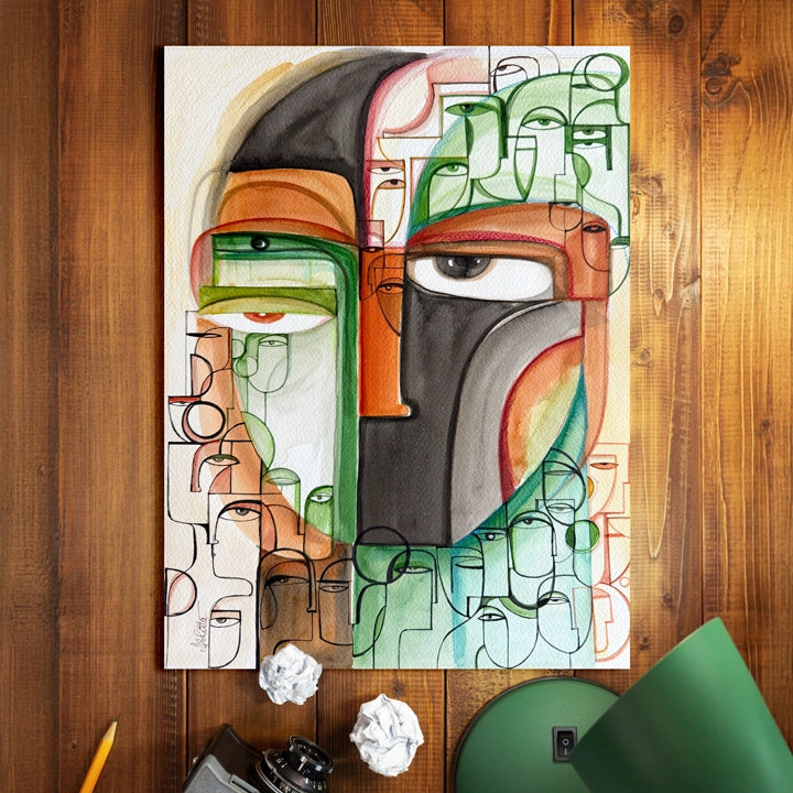 Original art titled Verdure by SoulCurryArt, 12x16 inches, vibrant green abstract painting with lush textures.