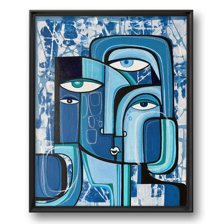 Original art titled Blue Moon by SoulCurryArt, featuring a vibrant depiction of a luminous blue moon in a night sky.