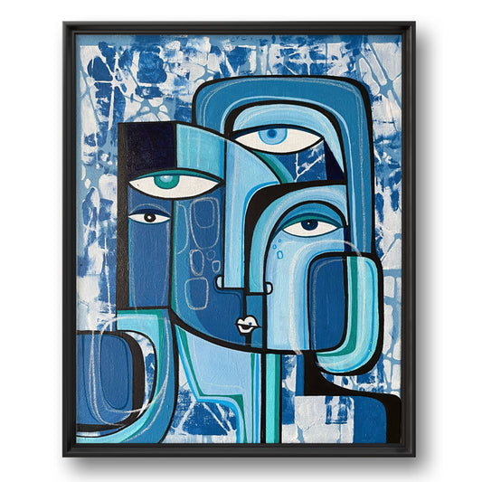 Original art titled Blue Moon by SoulCurryArt, featuring a vibrant depiction of a luminous blue moon in a night sky.