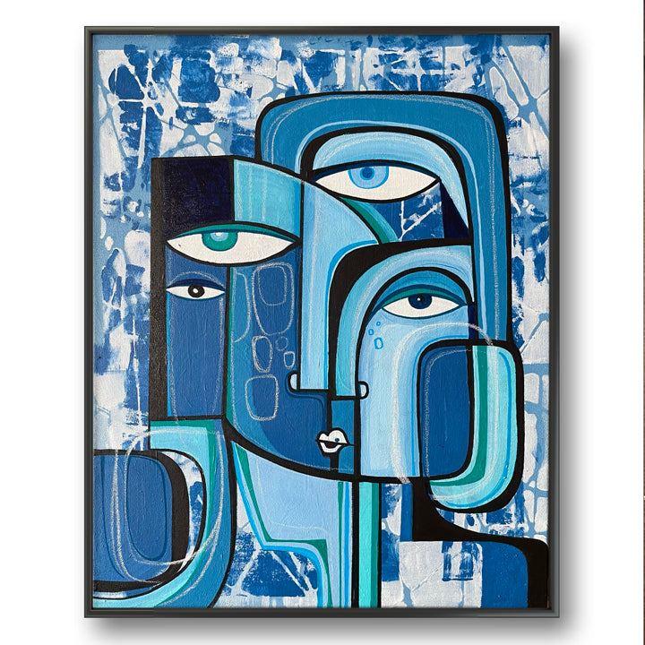 Original art print titled Blue Moon by SoulCurryArt, featuring a vibrant depiction of a blue moon in a nighttime sky.